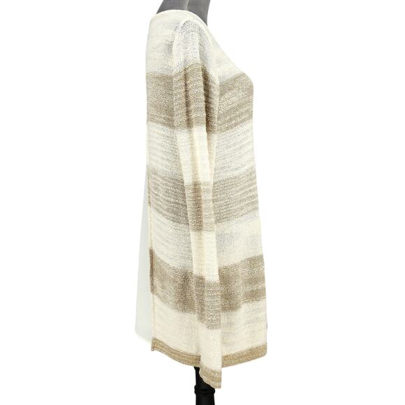 Calvin Klein Sweater Womens Large Ivory Beige Stripe Chiffon Back Pleat Pullover - Picture 13 of 13